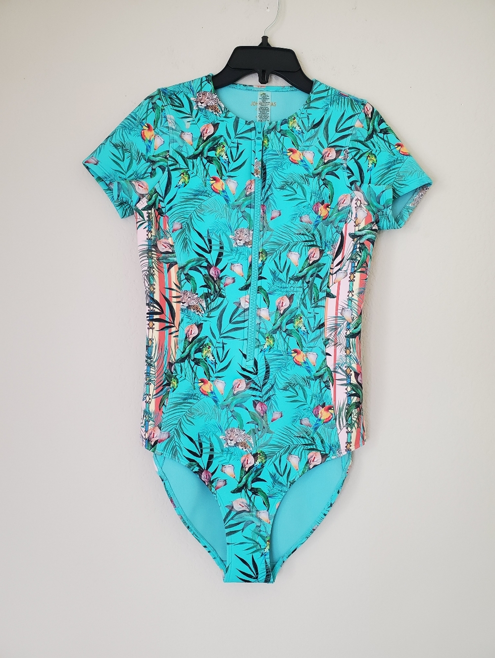 Johnny Was Teal Tropical Zip-Front One-Piece Neoprene Swimsuit Surfsuit Sz Small